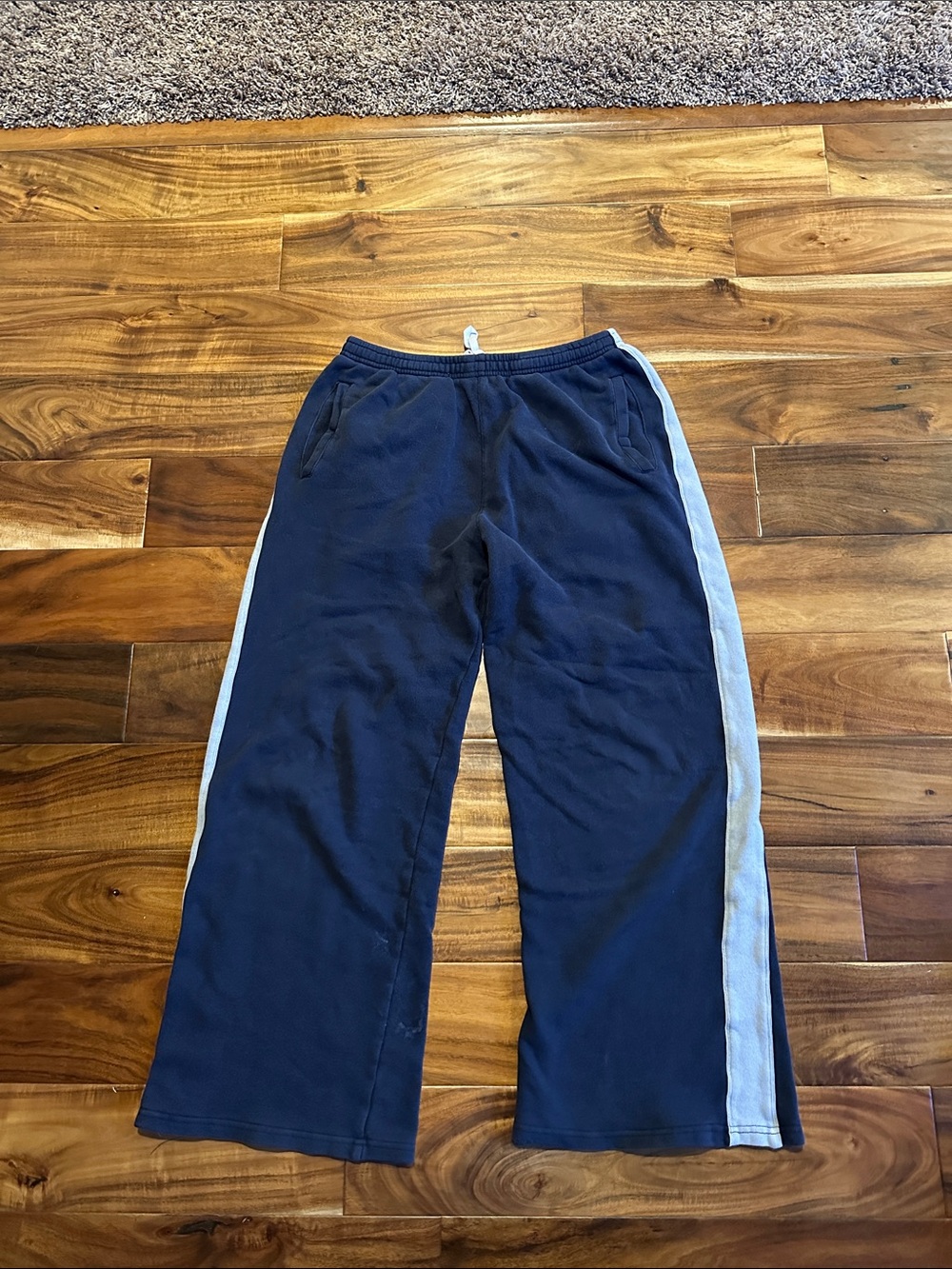 Brandy Melville Navy Blue Track Pants with Light Blue Side Stripe